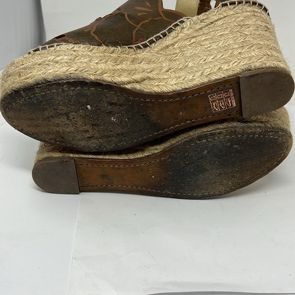 Chloé Sz 39/US 9 Brown Tooled Laser Cut Platform Wedge Espadrille Sandals - Picture 9 of 12